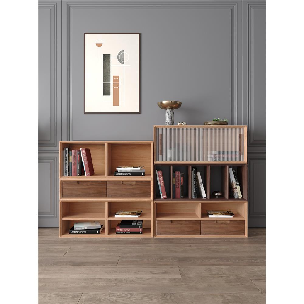 8白蜡代木格子柜自由组合实木柜JS202103W现简约多功书能客厅收纳