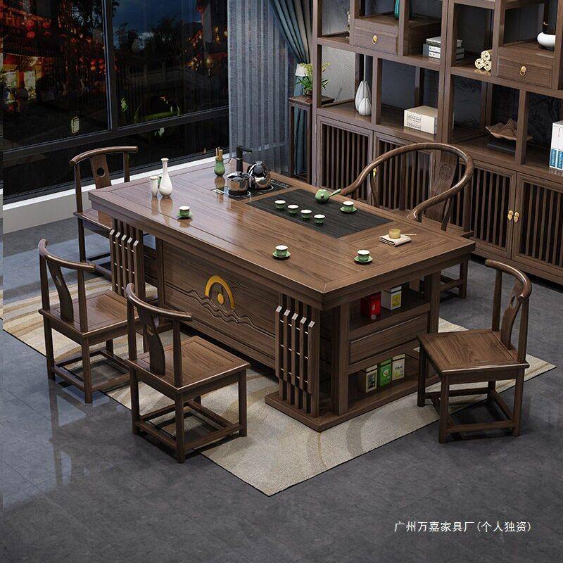 实木茶桌组合中式公室茶几家用茶具套装一椅体现功新泡352夫茶台