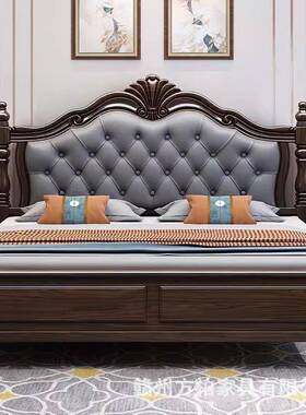 紫金檀木实木床1轻奢卧.主米储物双人床现8代简IPQ约软包美式床