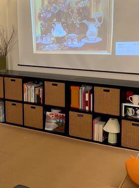 电视黑色格子柜客体厅墙一收纳储物柜柜ll0020-0一体落靠地柜中古