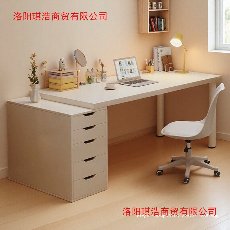 奶油风书桌家用卧室梳妆台收纳柜一体桌子工作台简约电脑桌带抽屉
