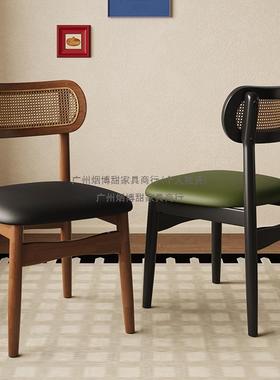 法家式复古全木餐桌IMP椅靠子背餐椅中古休闲用藤编椅餐厅吃饭实