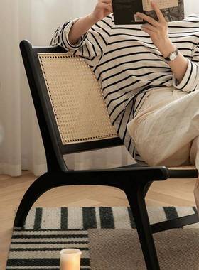 复实木藤编人单小沙古躺椅中古风阳台客厅休闲美式懒人LRV黑色