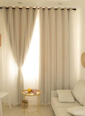 简FHV约窗双卧层直播间儿童网红帘公房主风室客厅遮光飘窗纱帘