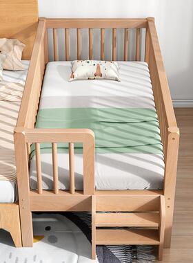 全接实木儿02536拼床带护栏童加宽婴儿小床男孩女孩原木大人可睡