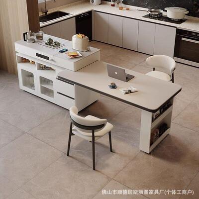 简约旋ONC转岩板岛户台餐桌一体能小型多功家新款可旋转用伸缩吃