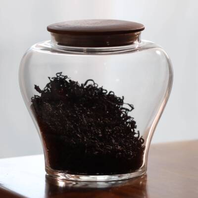 透9658412罐明茶仓玻璃啡实木茶叶罐陈高颜值盖储咖存罐皮子