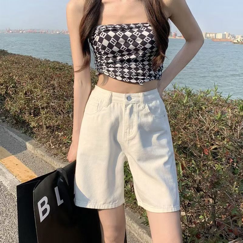 白色牛仔短裤女2026年夏季新款高腰显瘦宽松港风chic阔腿五分裤潮