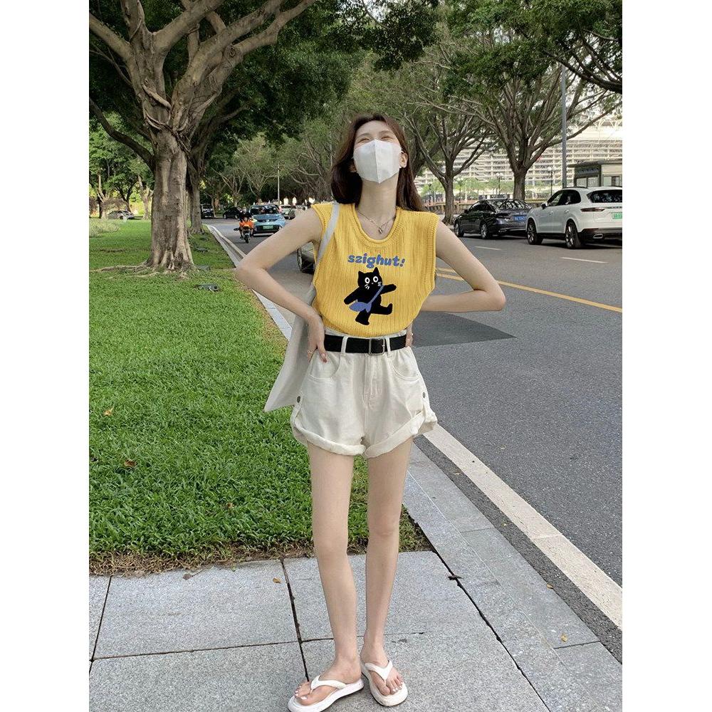 冰爽丝黄色多巴胺坎肩针织吊带无袖背心女夏外穿独特别致上衣