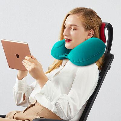 U枕型充气枕携收按NEN压便式充气u型枕旅行颈枕旅游乘车脖枕护颈