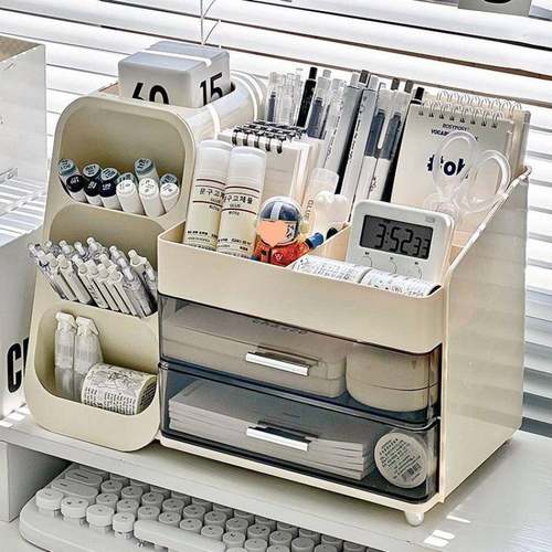 桌查看详情面收纳盒抽屉式收纳学公生办量室笔书桌文具大容置物架