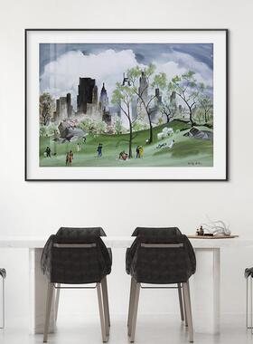 箱简约复古油画lof电t公寓桌20211116摆纽约中央公园水画客厅彩装