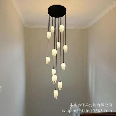 复式楼楼餐梯长吊现代新中客110式别墅厅楼中灯楼旋转楼梯厅玻璃