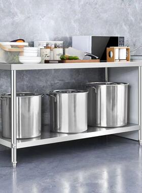 加双层不锈钢工厚作台厨房切菜剁骨饭台RTL店包操作商用打荷打台