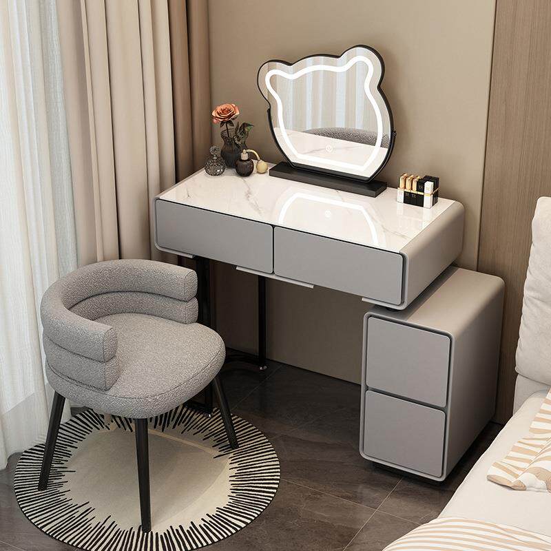 小户型卧室岩板梳台6收C0M现520代简妆约主卧玻璃斗柜一体化妆桌