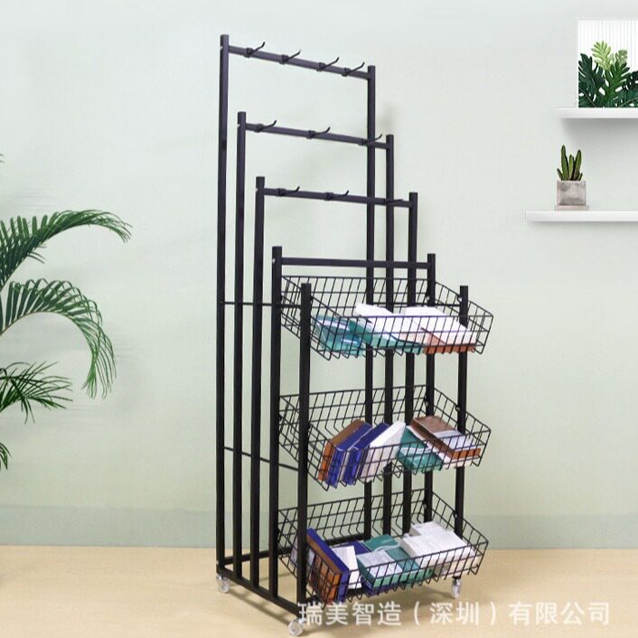 折叠雨伞展示架 三层带滑轮落地铁艺陈列架 小货架饰品店展架