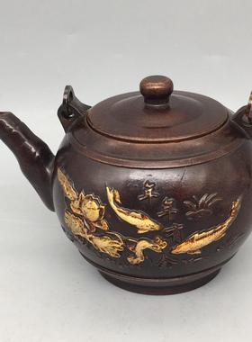 铜器藏龙凤壶年年余壶有五子夺莲茶壶YX-10-08童子牧牛壶牛提壶五