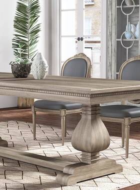 家美式乡村实木做旧餐桌ZX-64968椅组合复古方形桌子法式客厅用长