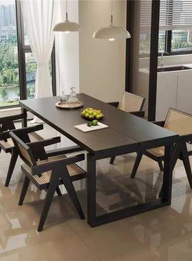 黑色莫比恩轻木餐桌碳MED化白蜡用小户型客厅长方形实木书桌餐桌