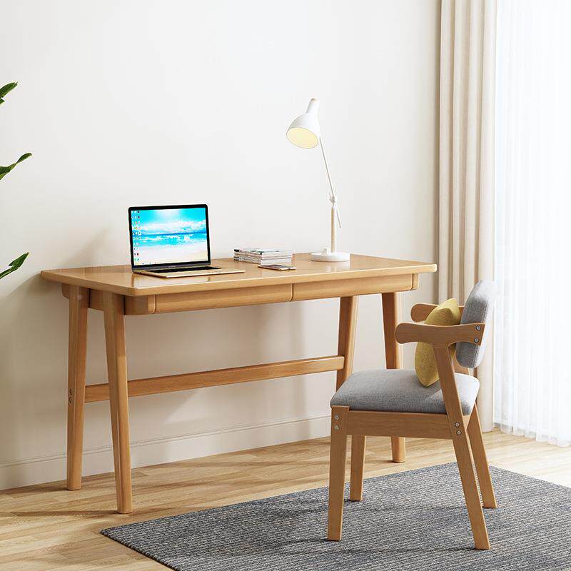 实木书书现代简约学卧室房带抽屉办公桌子橡胶木RPG学生习电脑桌