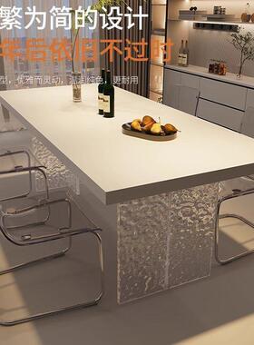 油家用吃饭岩板餐桌极悬TKZ简风高端浮亚克力桌奢华奶水波纹子