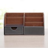 皮桌面革多0109功盒能收纳盒笔筒杂物整理收纳座文具物商务礼储品