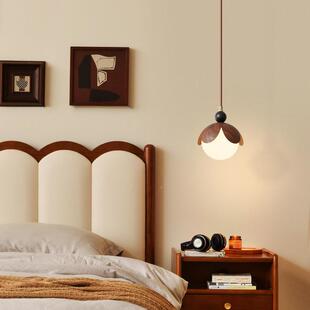 意廊卧室床头606小吊中古风创花瓣复古胡桃木走客厅背景墙壁吊灯