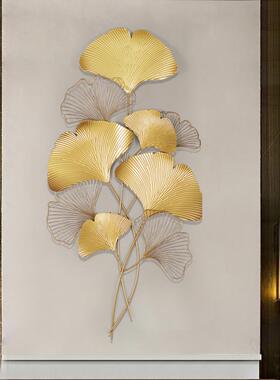 北银欧轻奢金属墙饰厅创意杏叶壁饰酒店客件沙发背景墙壁TB-60615