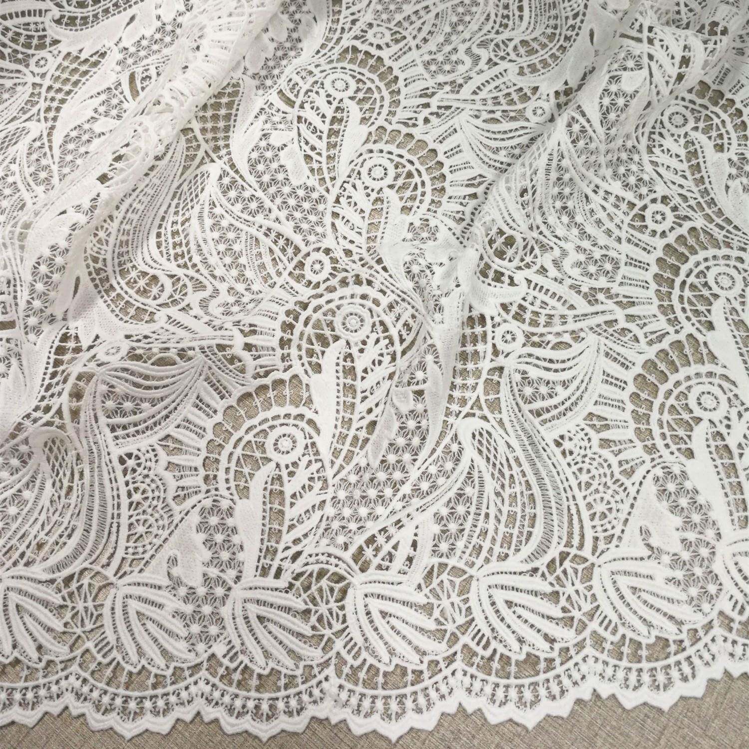 镂空勾花水溶牛奶丝花蕾布料婚纱礼服女装包窗帘箱花绣丝边M4505
