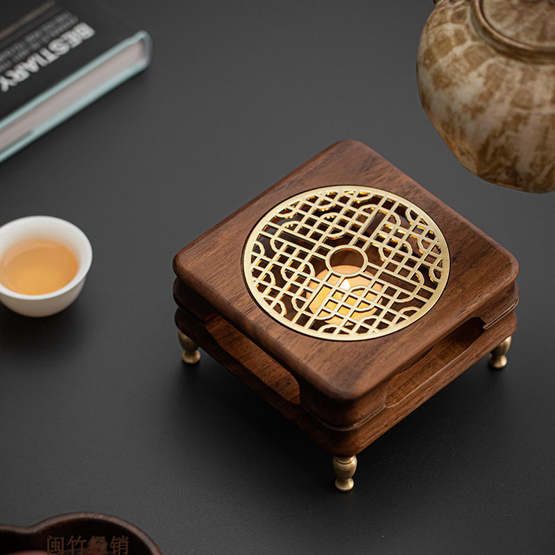 日式胡桃木蜡烛加热煮茶炉