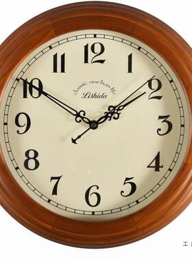 欧式约式实木现代简复古静表音钟挂钟客厅时钟F9H5HS5H中式木质创