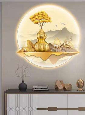 五福临门葫入户玄装饰l画山水挂画带e关d灯新中式客厅XMB进门芦发