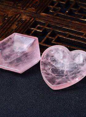 形天桌RIA然粉晶心碗摆件梅爱花形猫耳朵水晶消磁碗家居客厅面摆