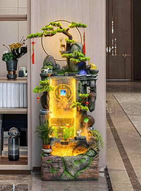 山中式招财假流水喷泉MKI循环办公室地内生景观装饰客厅鱼缸财落