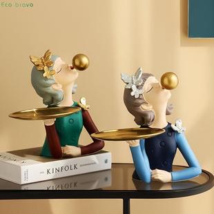 新术品收创9004意艺金电镀托盘吹泡泡女属孩树脂工艺纳办公室摆件