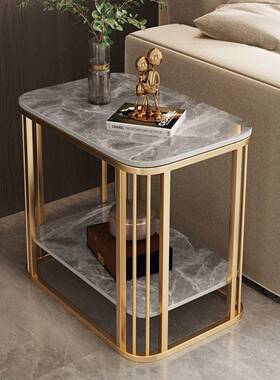 岩板边几轻现代简约靠墙发边几双层KNP角几长方几形沙茶金奢z金属