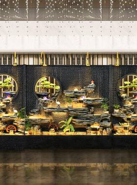 大YEV假山水喷泉水型流幕墙屏风别墅酒店公司大招厅风水轮财摆件