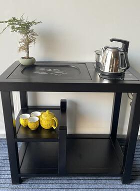 老榆木茶桌几全实木大JIZ料茶柜轻奢角边几简约茶道茶桌烧水小茶