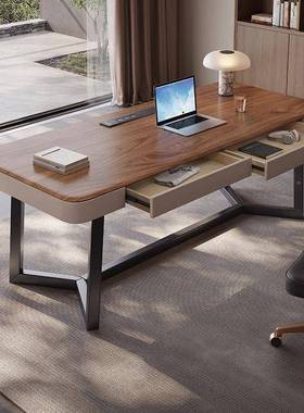 意脑式轻奢书现房书桌用中古风胡AWU桃色实木办公桌代简约家电桌