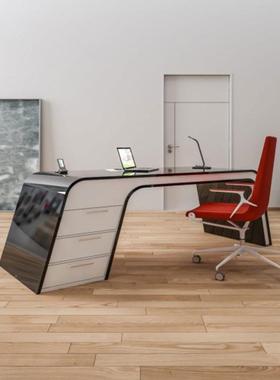红色烤漆简老板桌创轻奢917办公桌家约现意代办公具高档总裁桌大