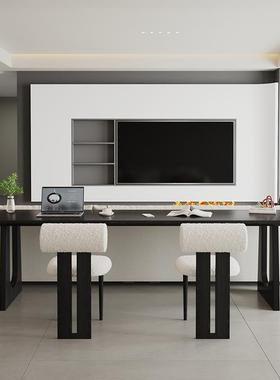 黑色电实RIU木脑桌家用客厅大条长书桌横沙发后长双人学习桌办厅