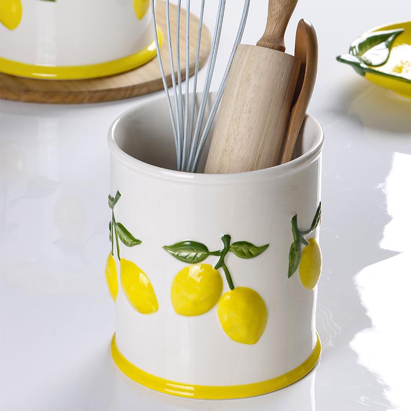 MKO浮物雕创柠檬陶瓷厨房工具罐意南无品牌/亚风格储罐家居装饰摆