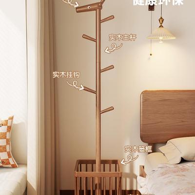 实木小鹿衣架落地卧室客厅移衣TTA架脏衣篓挂置物架创意童衣儿帽