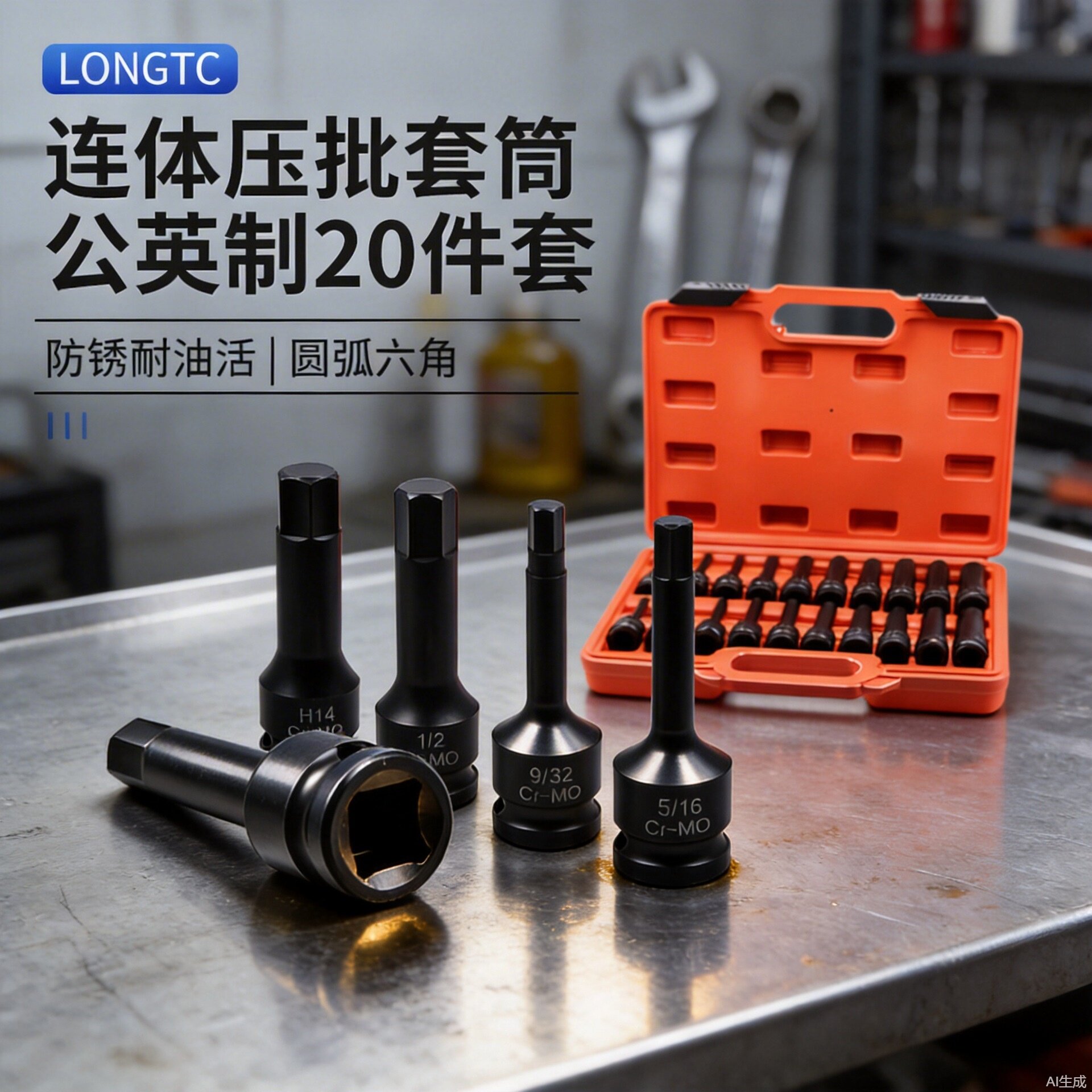 1/2内六角压批套筒磷化风炮连体批头气动旋具78mm合金扳手拆卸