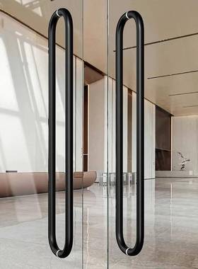 轻奢TYH玻璃大门拉手黑色加不大锈钢弯管厚商酒铺店实木门把手金