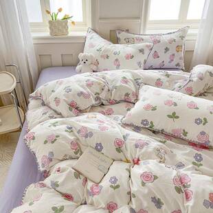 秋上季双套层纱四件套南通床用TBZ品三件水洗床单被罩贝壳棉边被