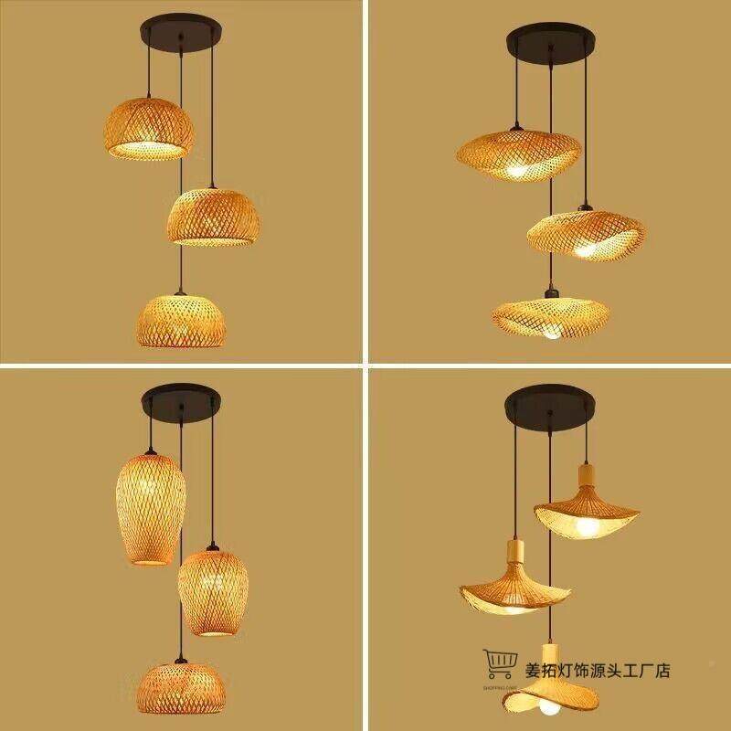 竹640组合吊灯意餐厅酒店客厅创灯灯笼复古藤编多头楼梯编三头竹,家装灯饰光源,智能吊灯,淘宝优惠券,粉丝福利购,淘宝优惠卷