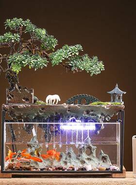 创意喷SWX假山流水泉摆件风招财办室客厅小型流水公鱼缸桌水面造