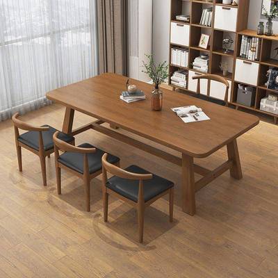 简约实木大书厅学习CSZ桌椅长条阅客读桌桌原木客厅家公用办桌书