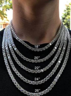 欧美跨境爆款嘻哈锆石网球项链饰品配饰女高级感首饰满钻男士项链